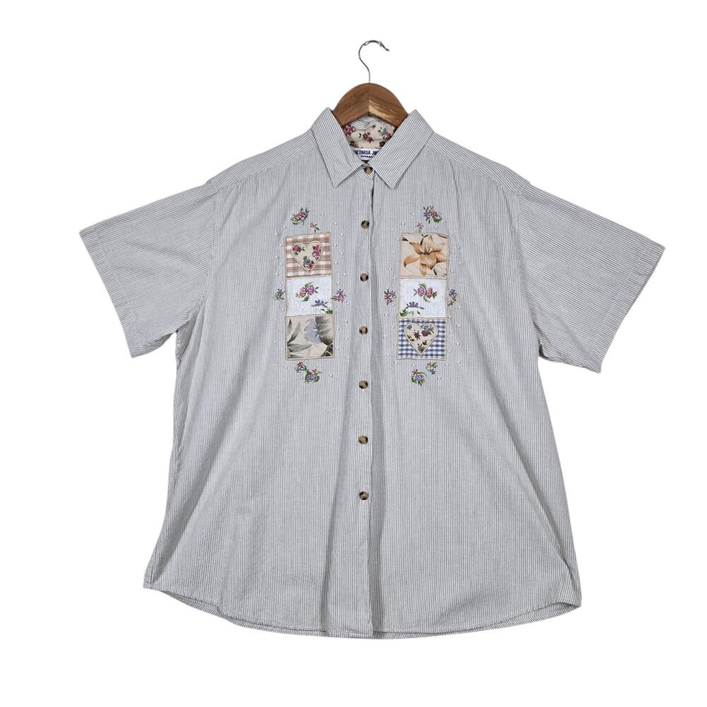 Vintage Victoria Jones Patchwork Heart Shirt 24W Stripe Quiltcore